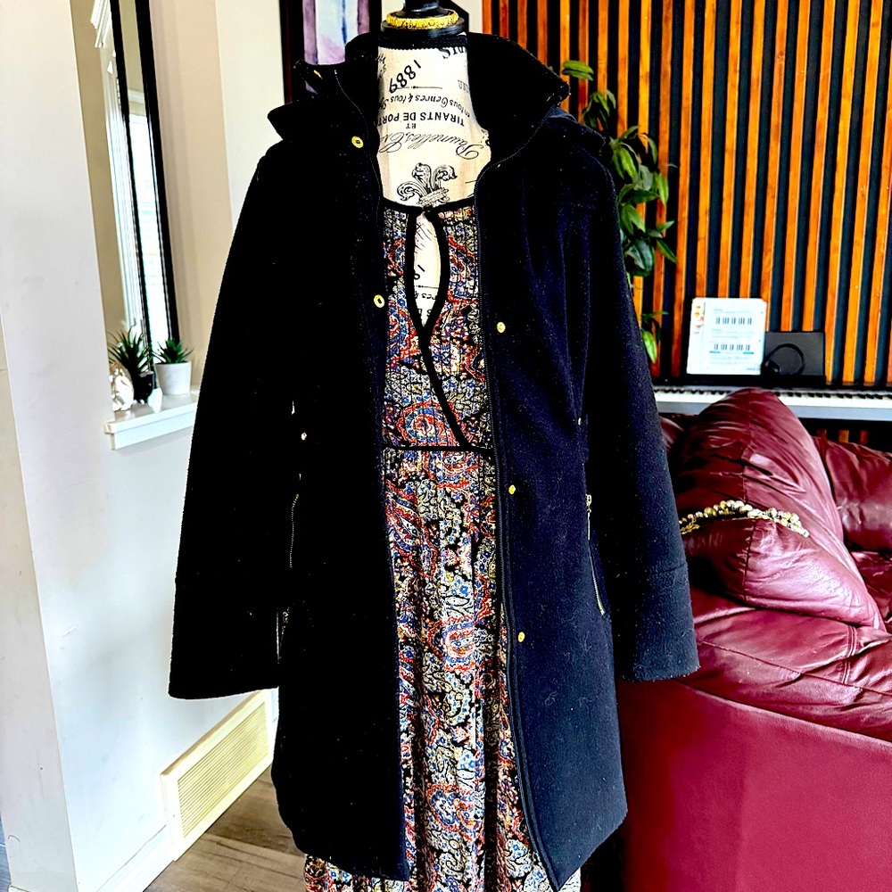 DETAILS INT Black Lined Trench Coat Gold Toned Buttons and Zipper Size XSmall